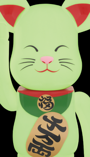BEARBRICK 夜光綠 招財貓 GID 1000％