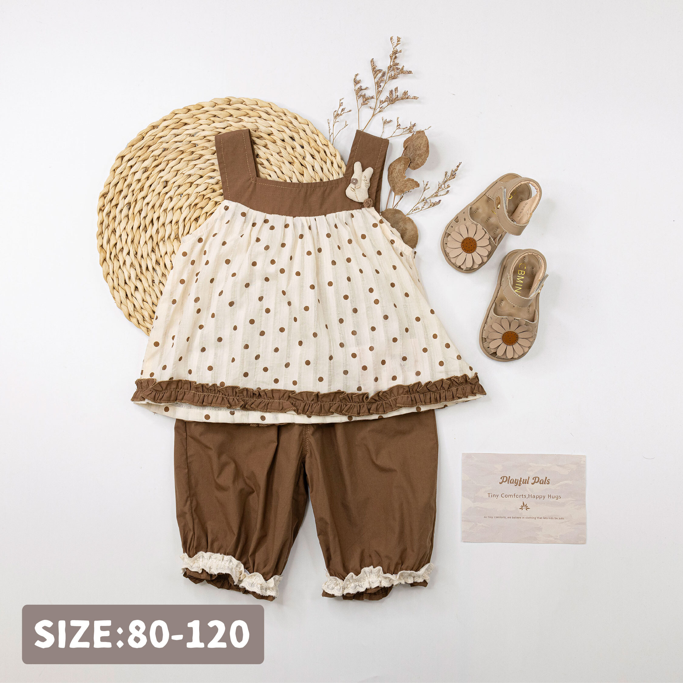 【H50580】立體兔兔小花刺繡點點套裝