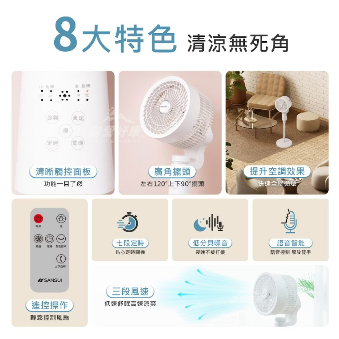 【SANSUI 山水】智能語音聲控3D循環扇 SDF-8UK D-G1-4