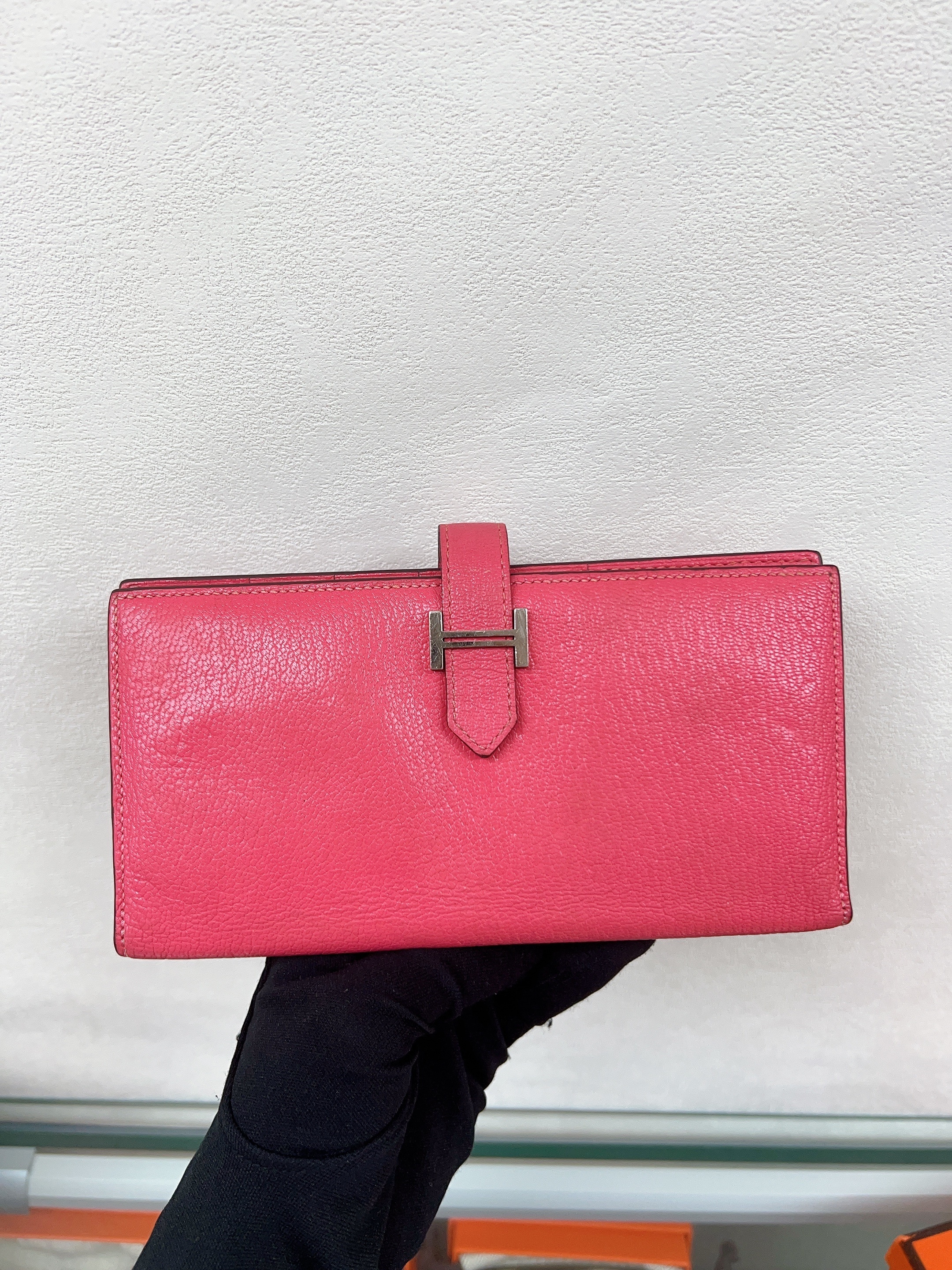 Hermes bearn long wallet (pink/stamp X)