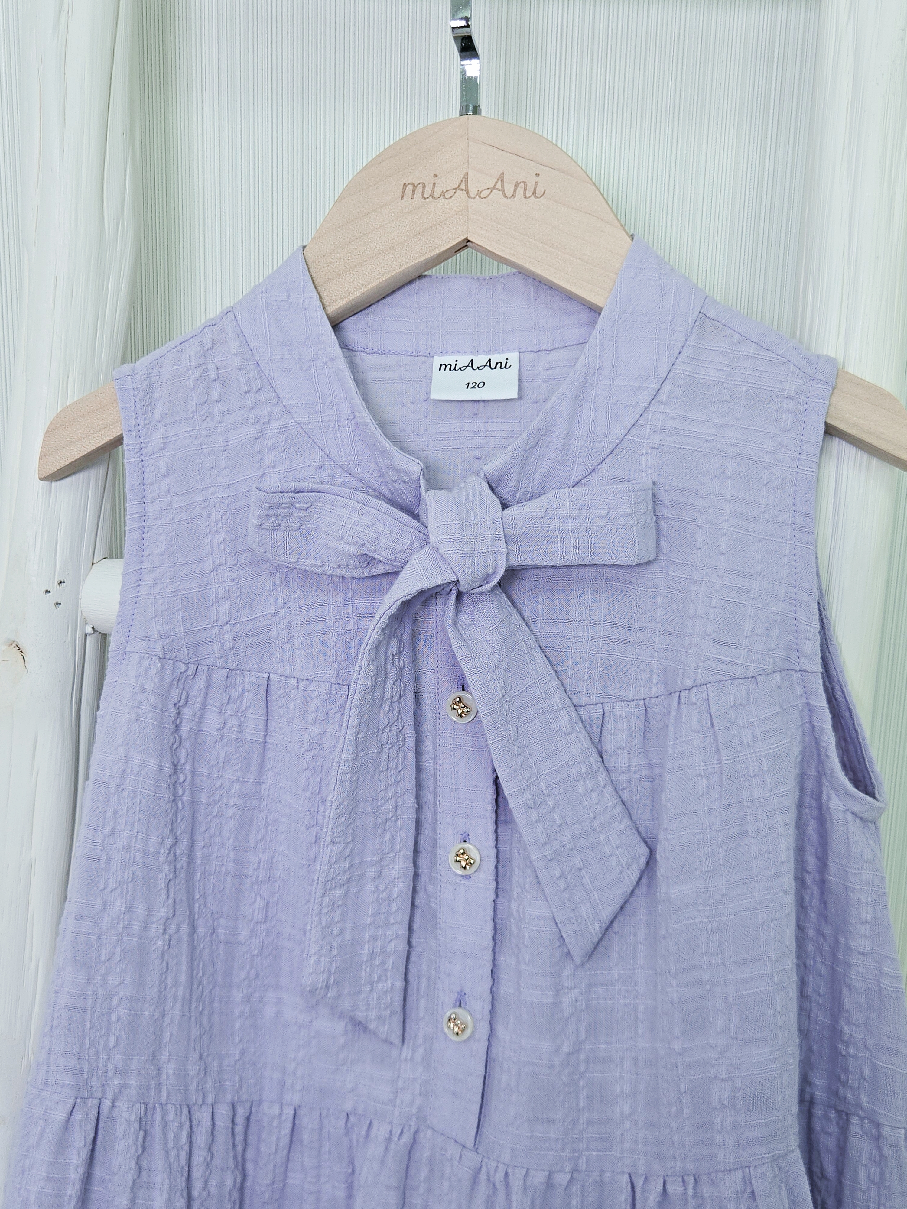 Gabriella 紫色皺布蝴蝶結裙