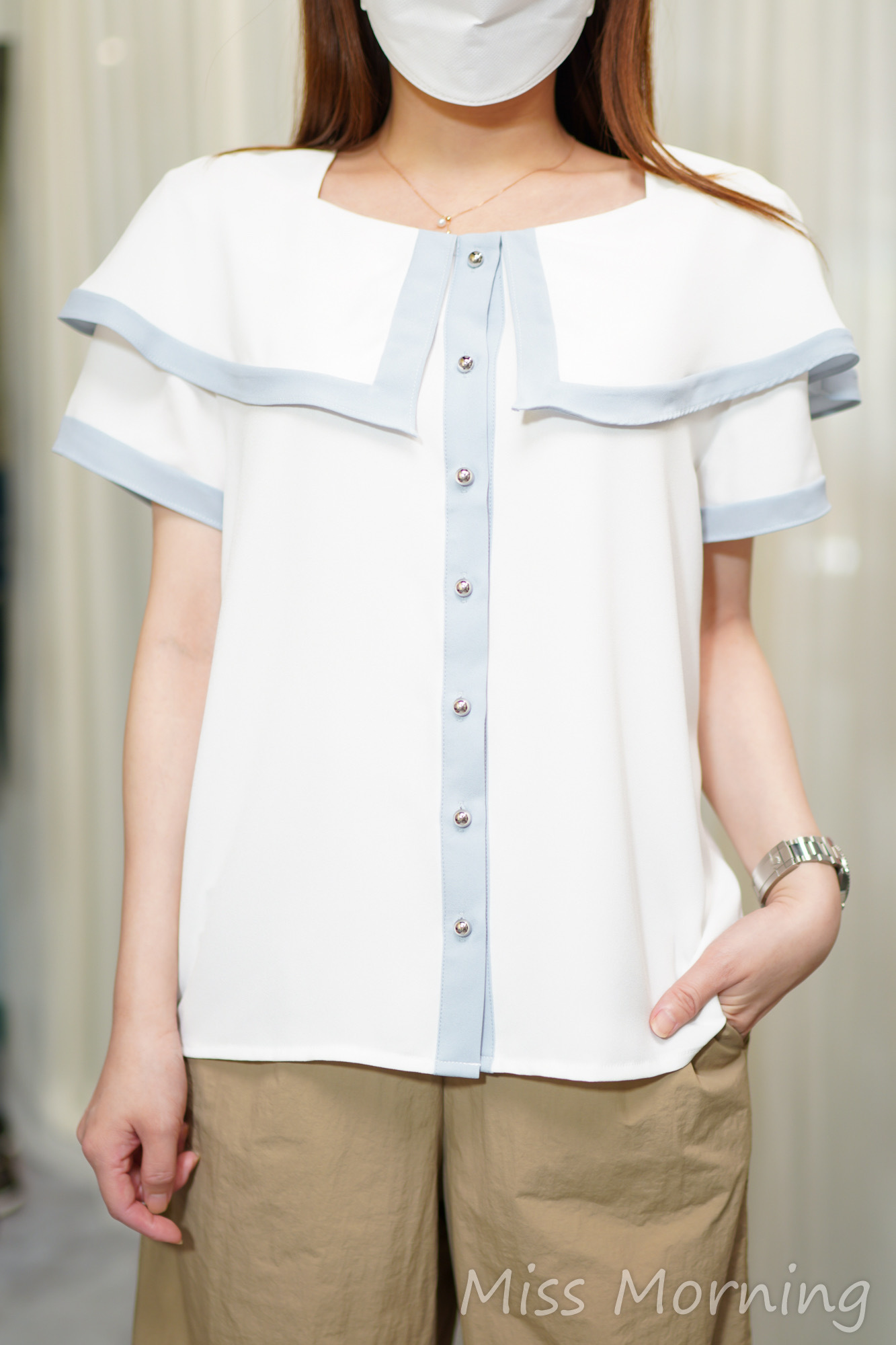 拼色雪紡衫(14657)