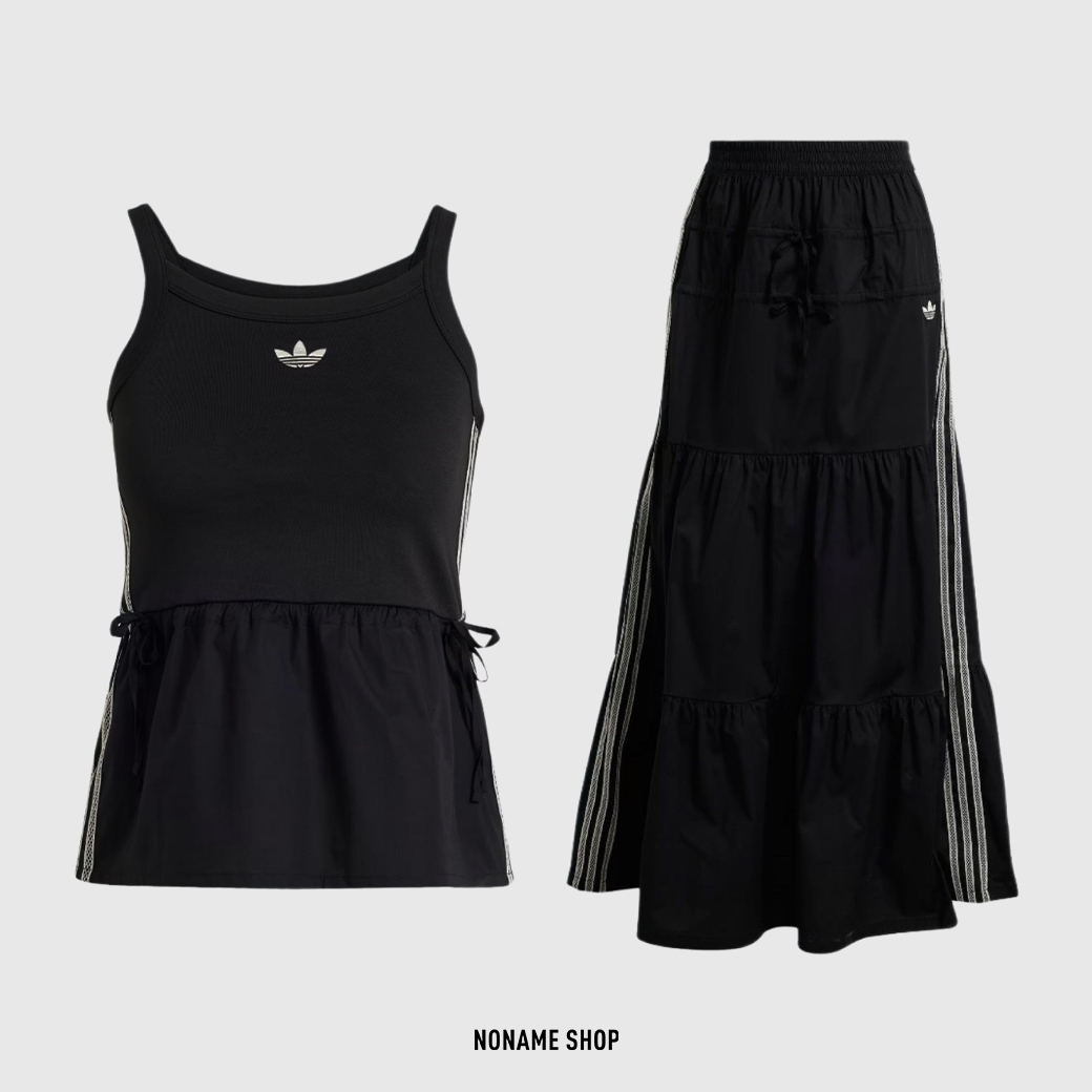 ADIDAS SUMMER GLOW 編織 抽繩 皺摺 背心 長裙 套裝 黑色 (女款)