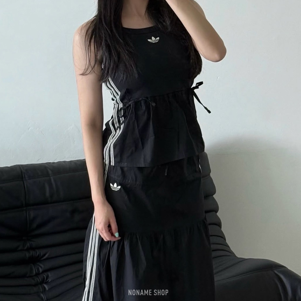 ADIDAS SUMMER GLOW 編織 抽繩 皺摺 背心 長裙 套裝 黑色 (女款)