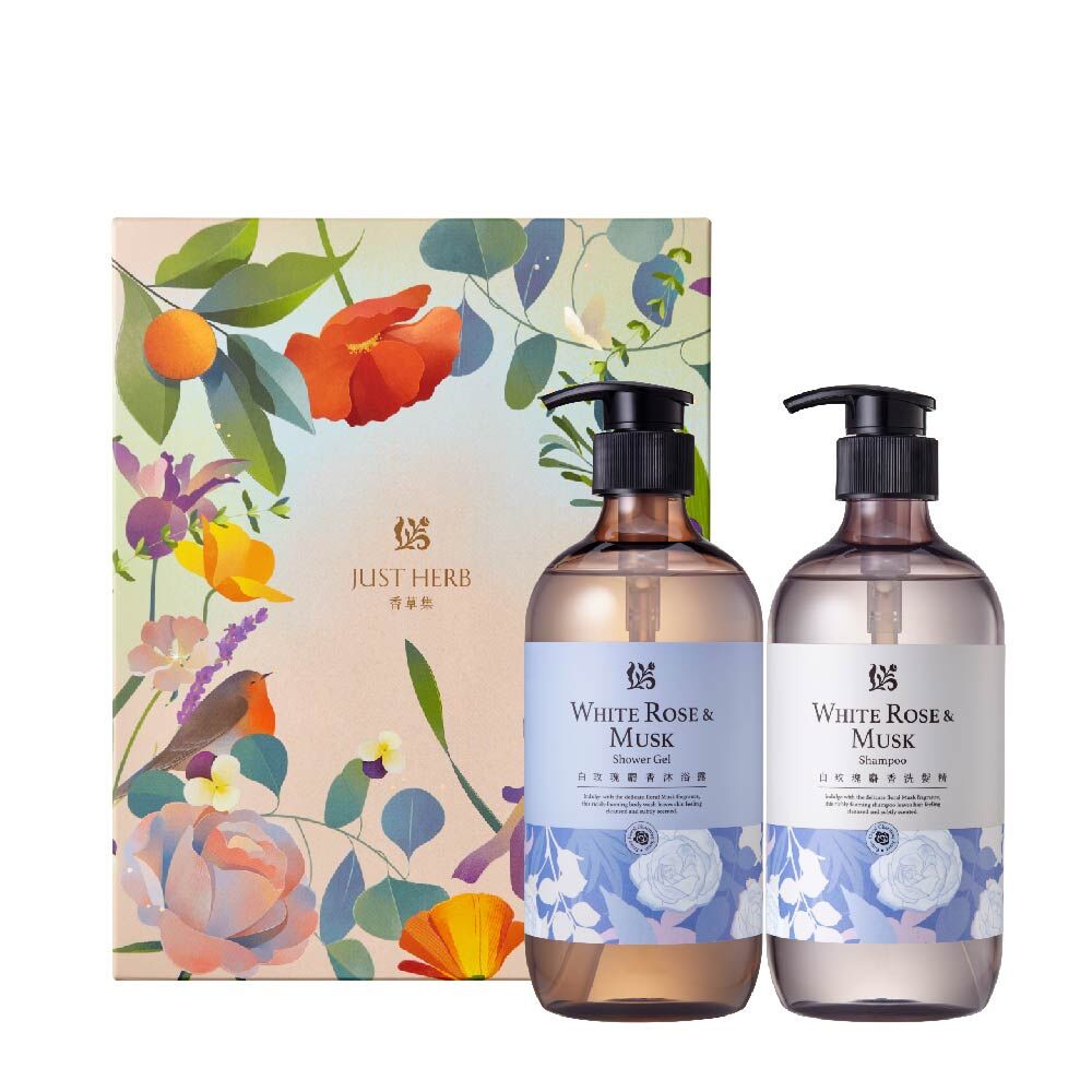 白玫瑰麝香洗沐組500ML (附禮盒提袋)