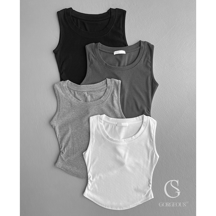 G1798 現貨「13色寬肩抓皺背心」