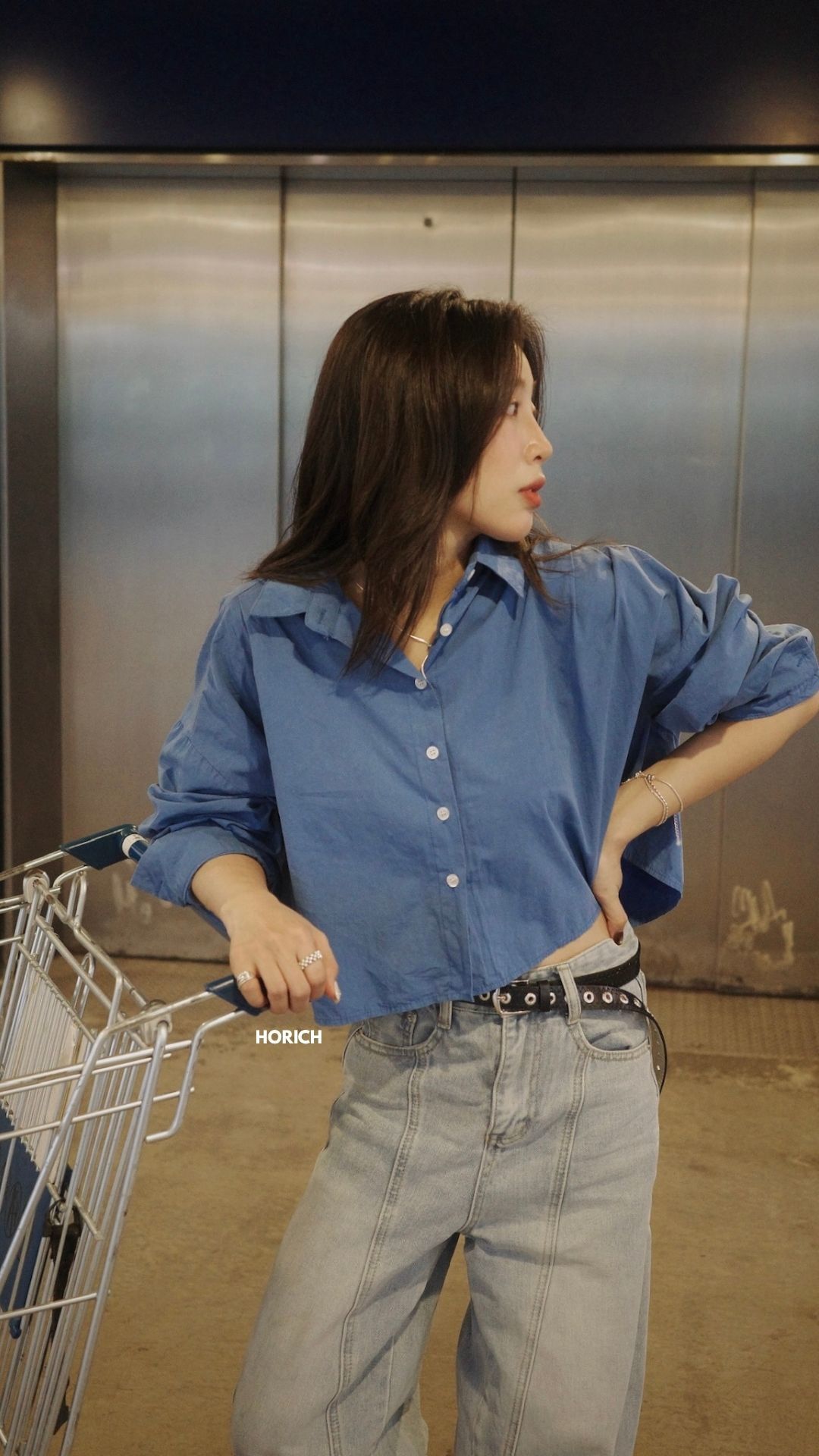 𝗝𝘂𝗻.𝟭𝟲 / 2838-短版挺襯衫(4色)-藍色