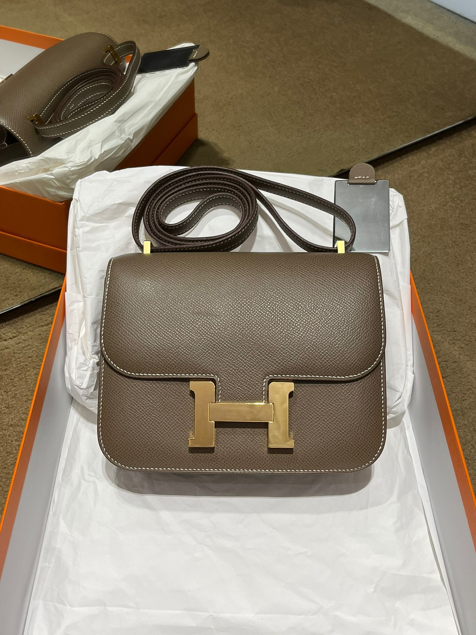 Constance mini mirror 18 etoupe cc epsom U （二手99%new ）