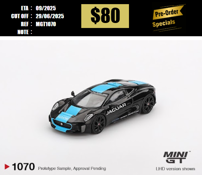 PO-$80 * MINI GT * 1:64 #1070 Jaguar C-X75 Black LHD [OD16/06]