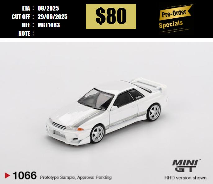 PO-$80 * MINI GT * 1:64 #1066 Nissan Skyline GT-R (R32) VeilSide Combat C-I White RHD [OD16/06]