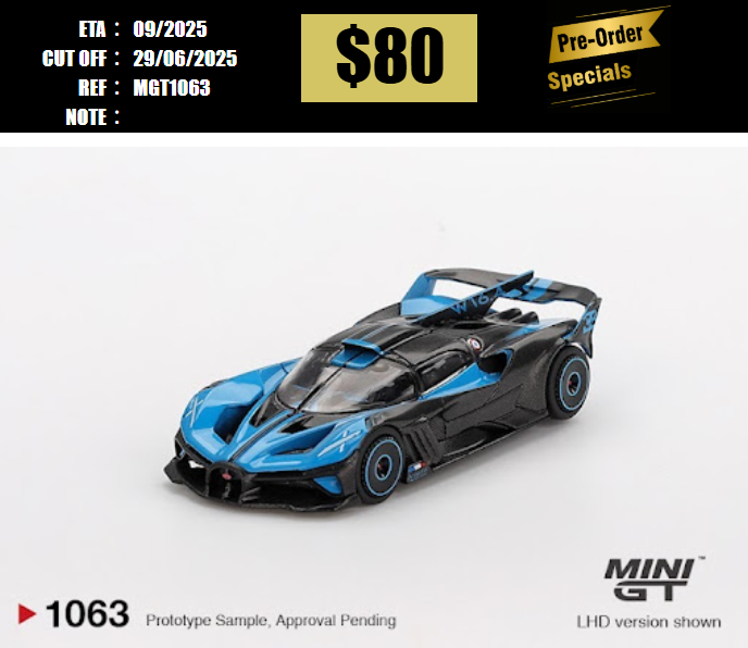 PO-$80 * MINI GT * 1:64 #1063 Bugatti Bolide Presentation LHD [OD16/06]