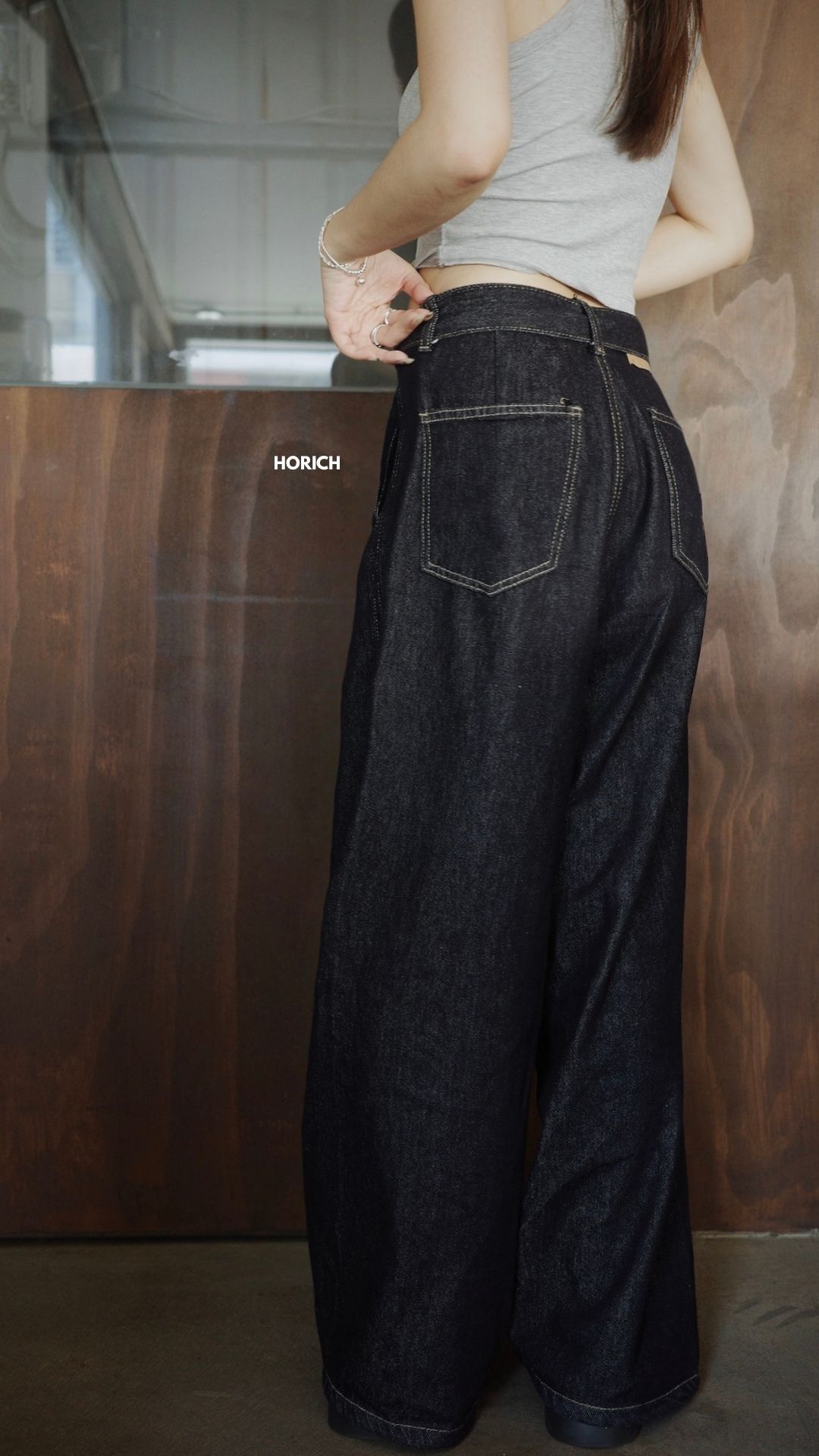 𝗝𝘂𝗻.𝟭𝟲 /Z5282-深藍丹寧附腰帶牛仔寬褲SML