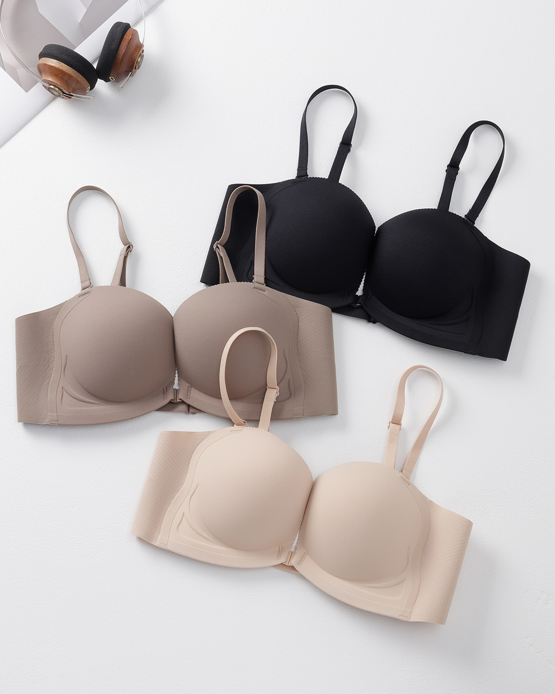 專利前扣可調節無鋼圈內衣套裝-膚色 (3色) 內衣+內褲