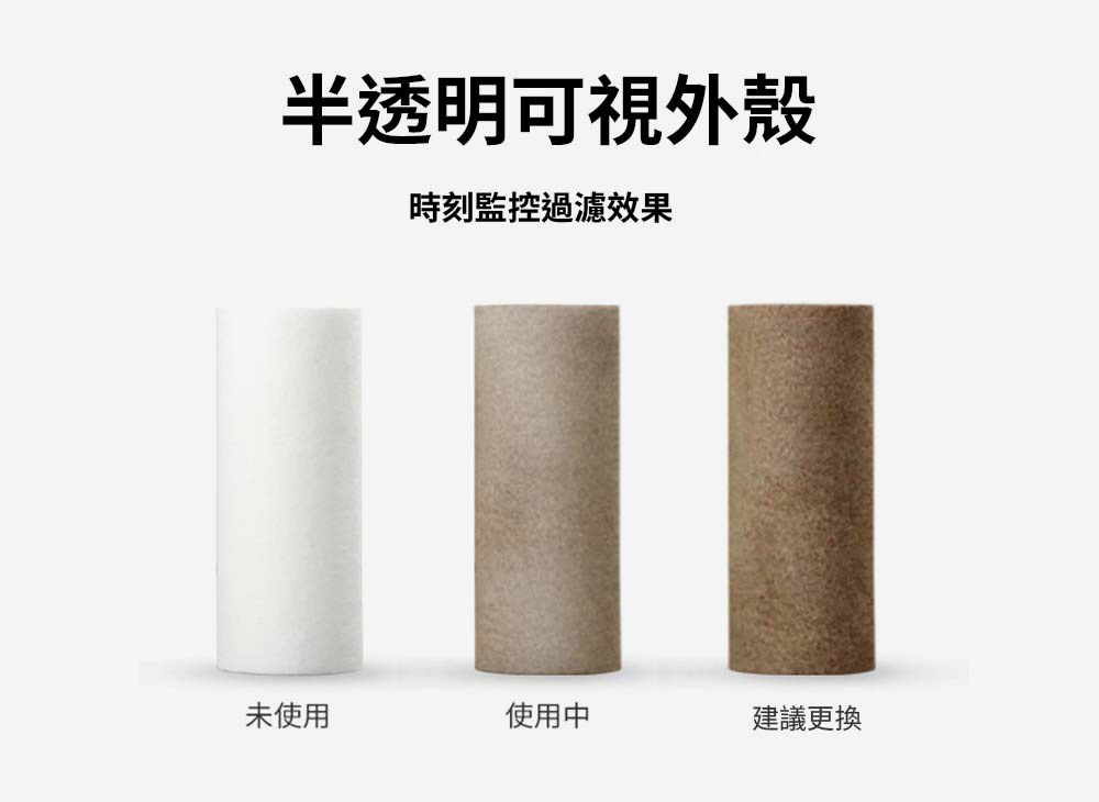 半透明可視外殼讓您隨時掌握濾芯狀態,確保過濾效果始終如一。