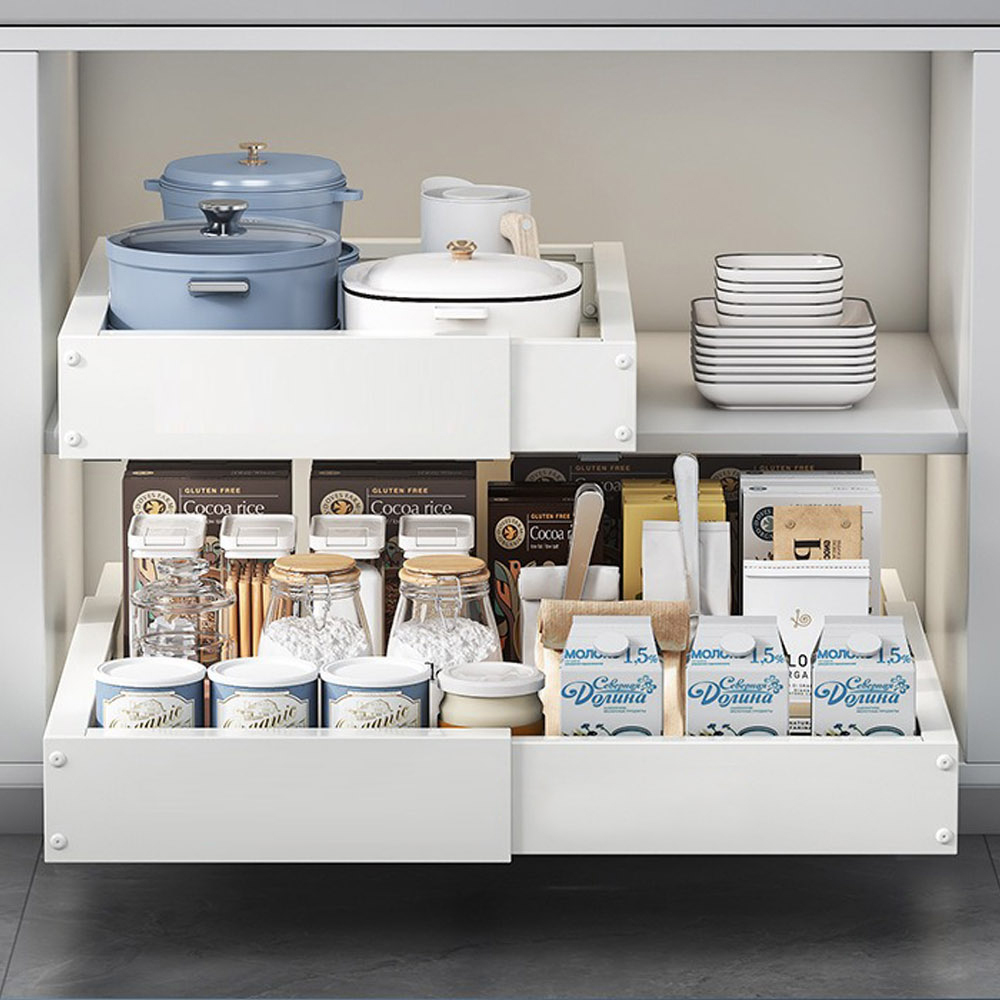 【AOTTO】免打孔自由伸縮廚房下水槽抽屜置物架(KC-006)