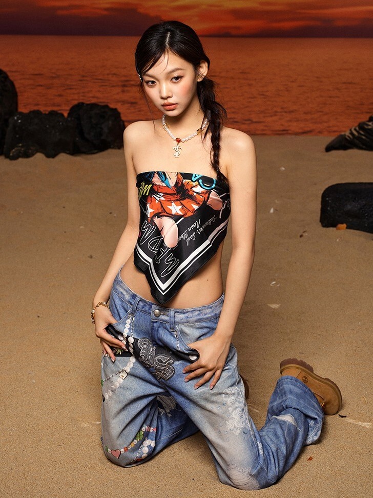 STK x MEDM聯名 SmallTownKid 塗鴉女郎 卡通  頭巾 方巾