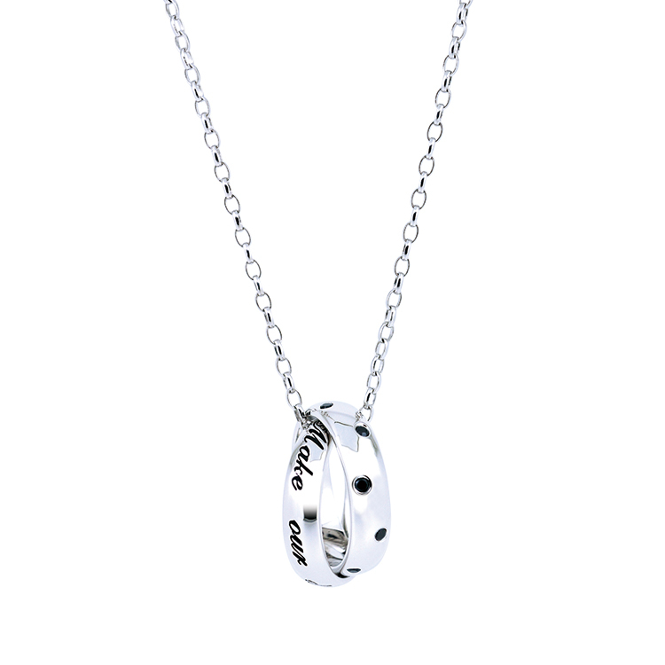 925純銀「美夢成真」雙環黑鋯石項墜+贈白鋼項鍊(18吋)-ABSNP0014