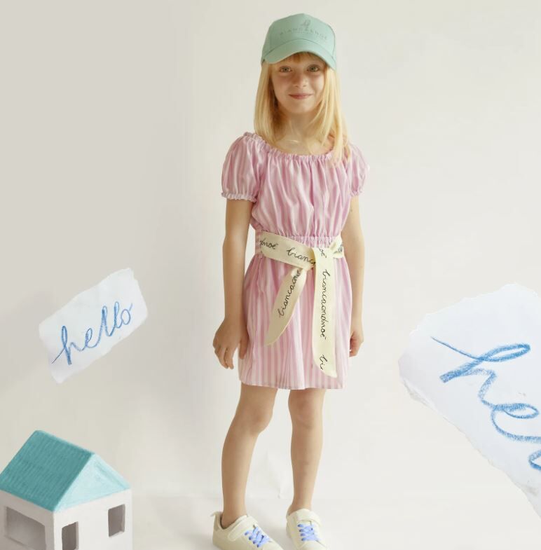 BIANCA & NOE 手寫字腰帶條紋連身裙 Cap ferrat dress-pink stripes