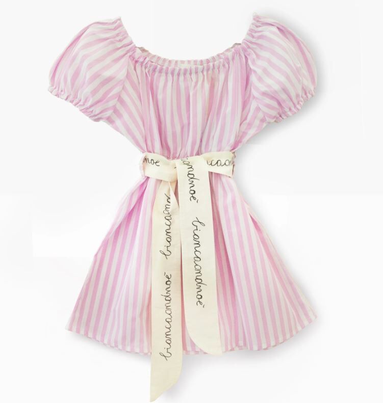 BIANCA & NOE 手寫字腰帶條紋連身裙 Cap ferrat dress-pink stripes