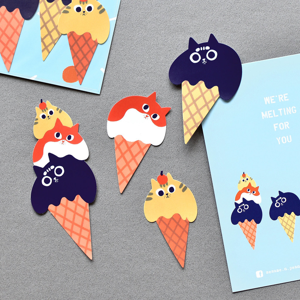 大芝麻小花生．疊疊貓防水貼紙 共四款