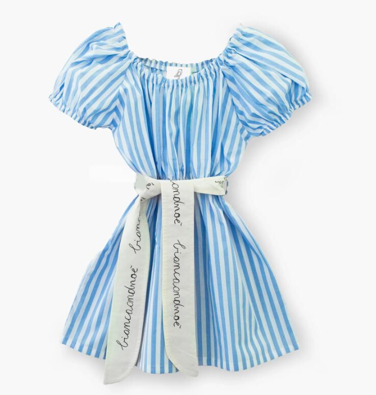 BIANCA & NOE 手寫字腰帶條紋連身裙 Cap ferrat dress-blue stripes