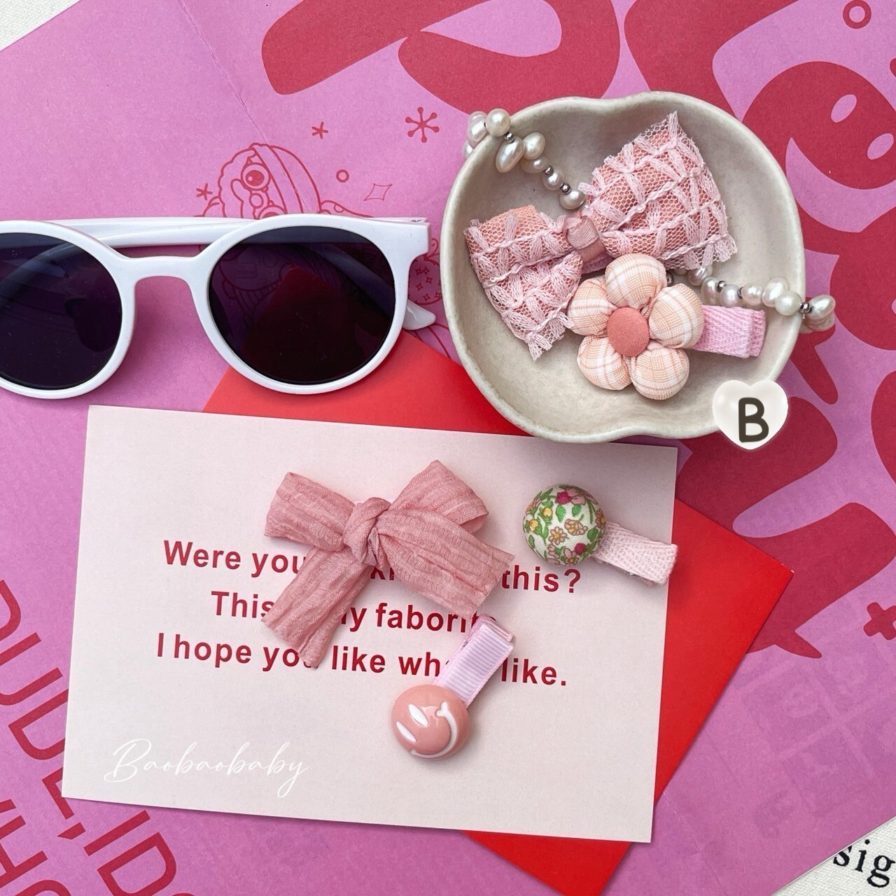 粉嫩泡泡髮夾組