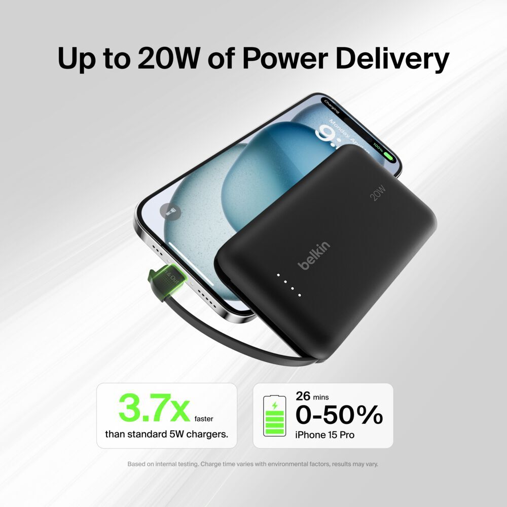 BoostCharge Power Bank 10K with Integrated Cable