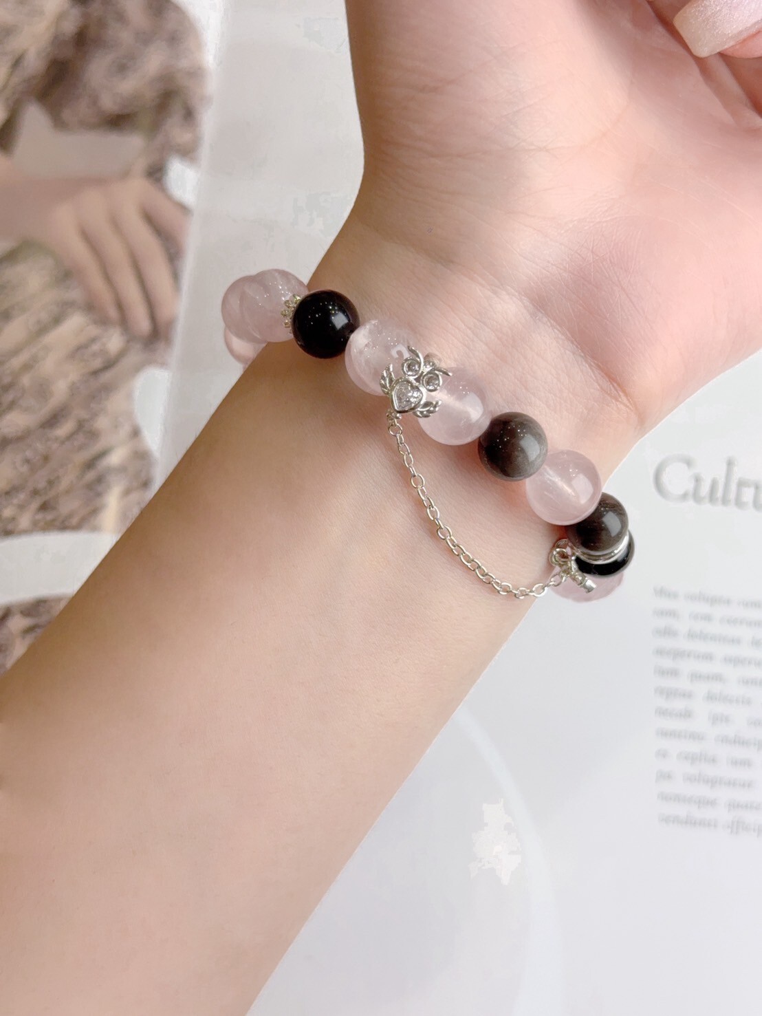 粉晶/銀耀石水晶手鍊