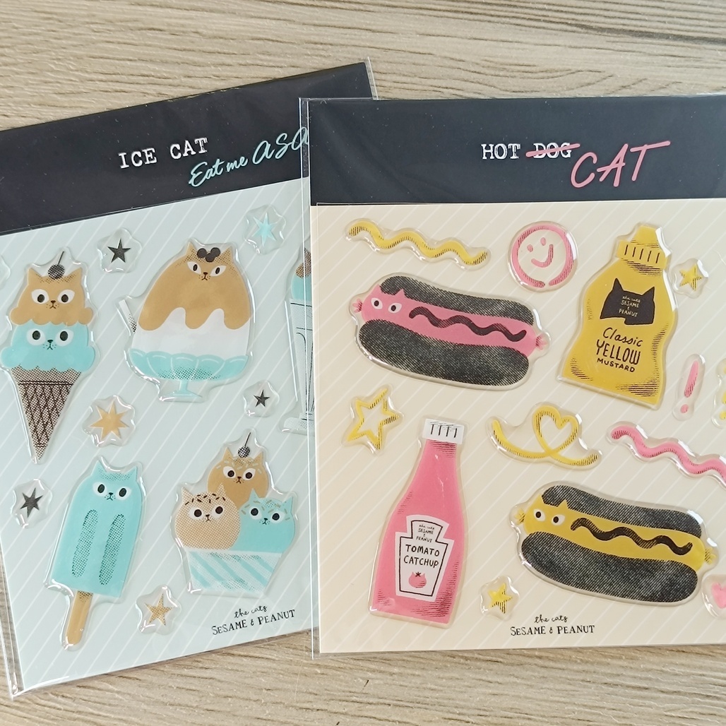 大芝麻小花生．冰淇淋貓/熱貓 滴膠貼紙