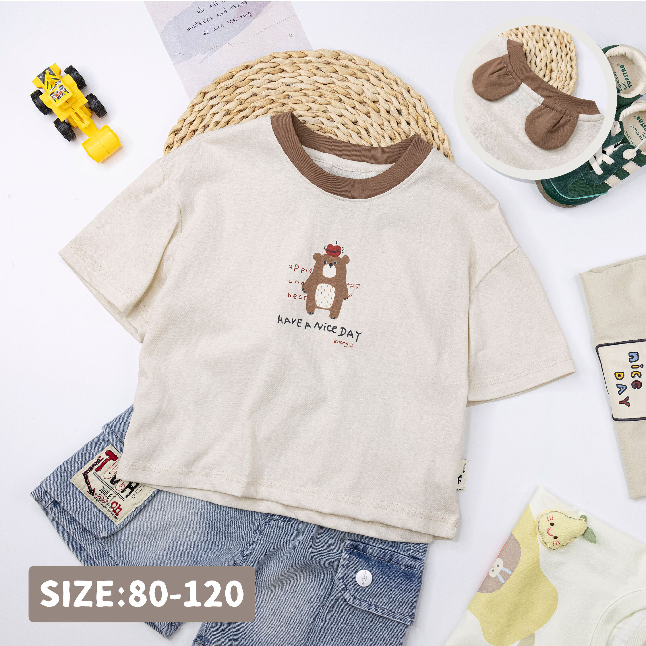 【H50591】童趣蘋果小熊上衣