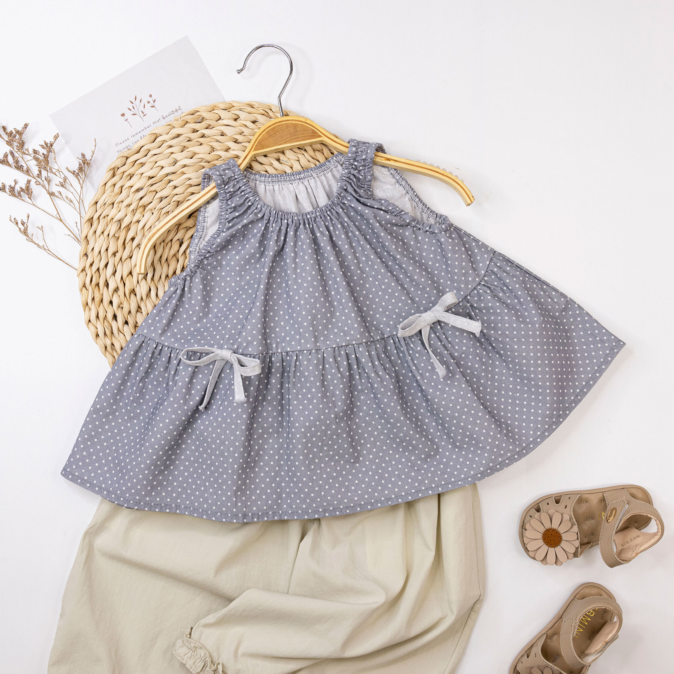 【H50574】日系點點蝴蝶結裝飾背心/上衣