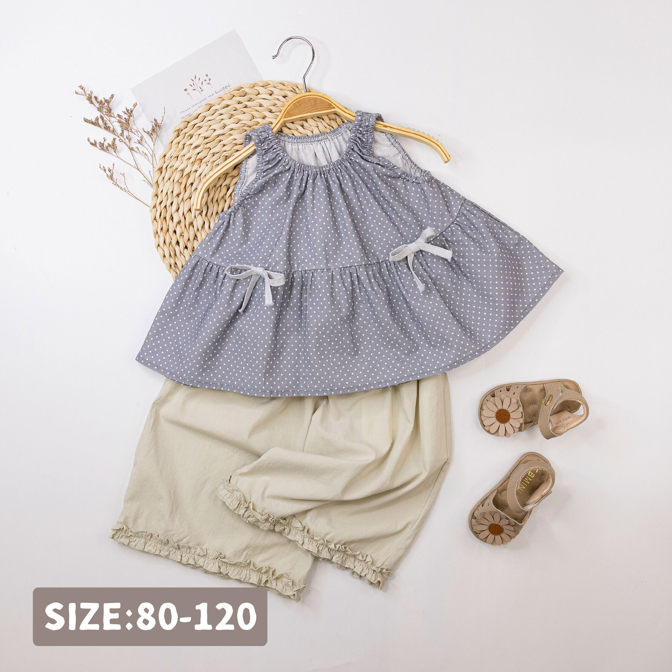 【H50574】日系點點蝴蝶結裝飾背心/上衣