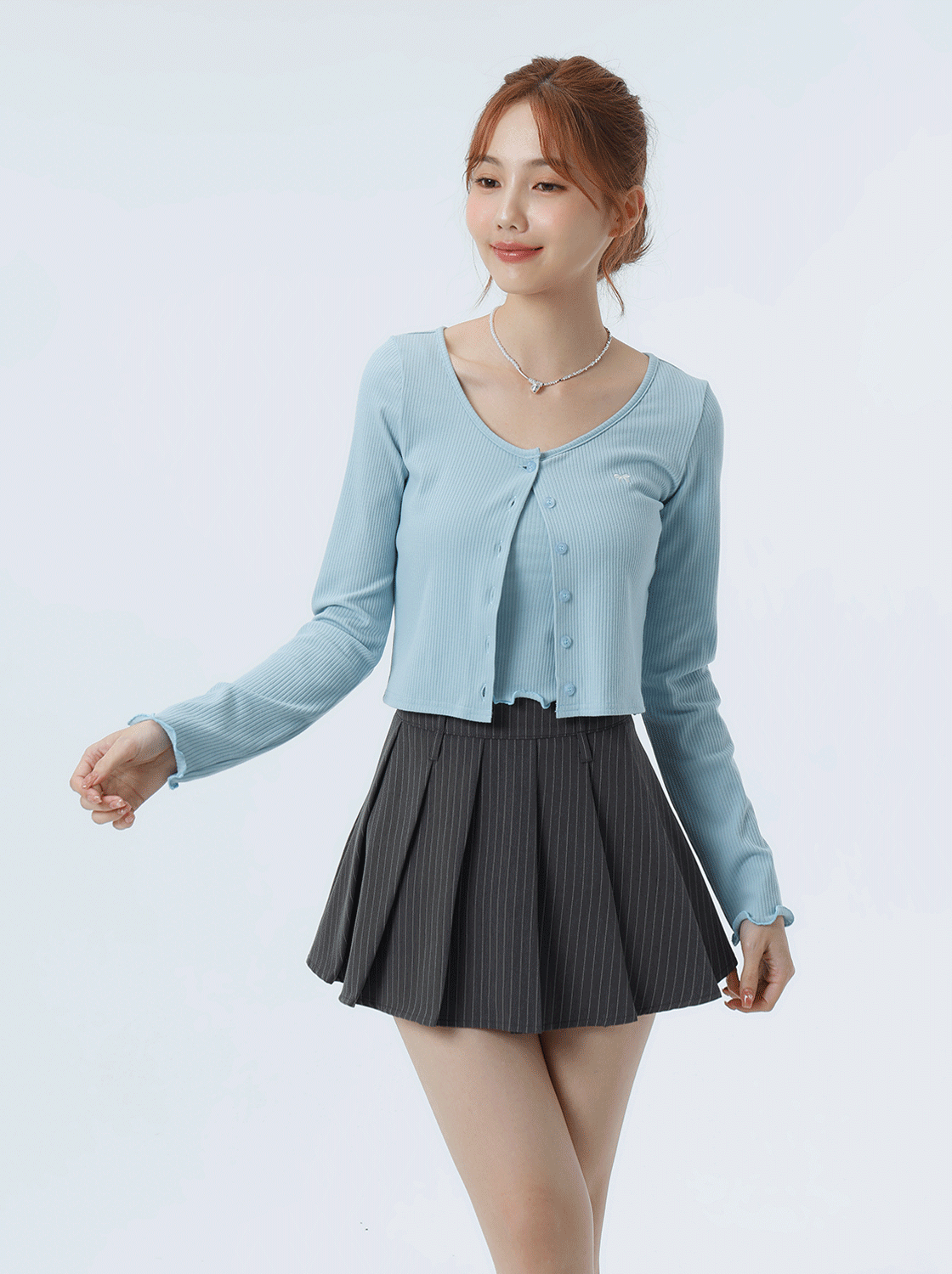 蝴蝶結小圖刺繡兩件式上衣