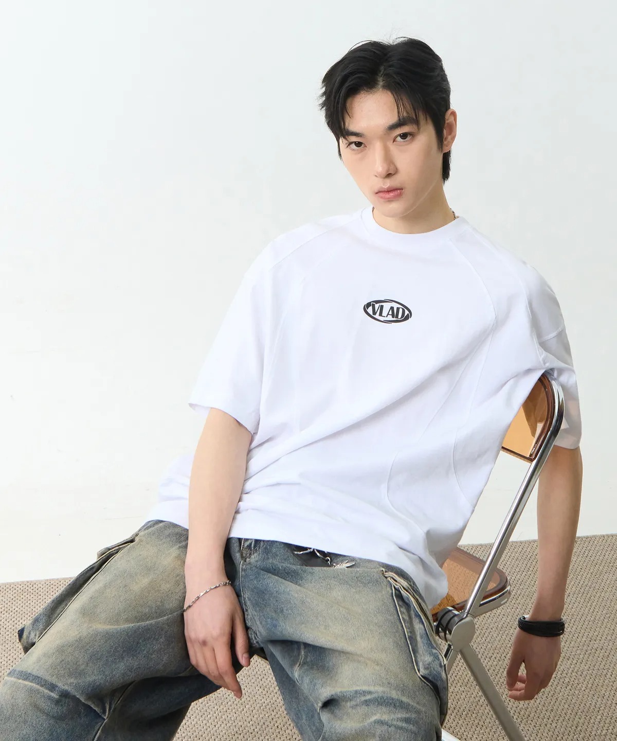 DIMITRI BLACK PIGMENT SLASH HALF T-SHIRT