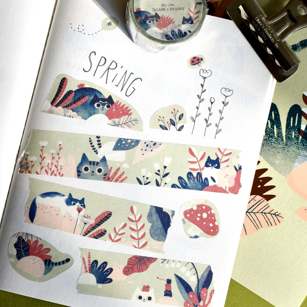 大芝麻小花生．到處都是貓的春天/夏天 日本和紙膠帶 整捲