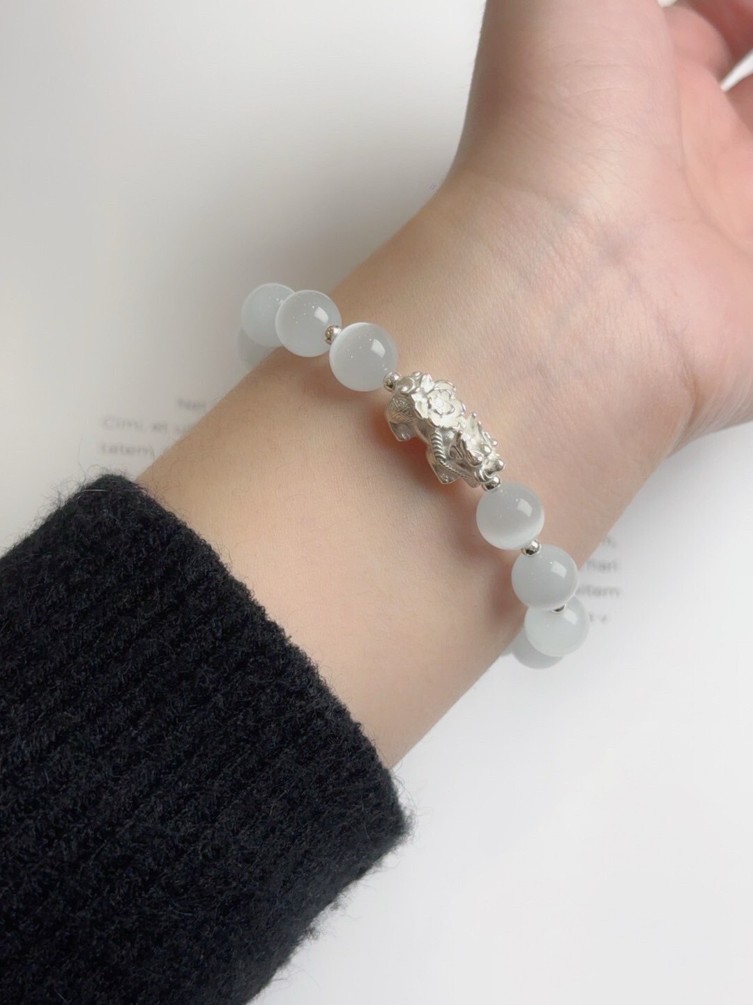 純銀貔貅/貓眼石手鍊