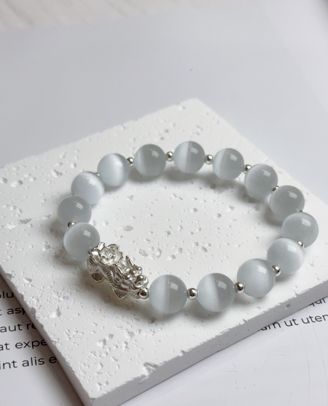 純銀貔貅/貓眼石手鍊