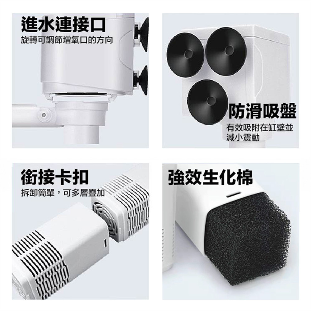 產品附有完整原廠配件,每節過濾盒內均附生化棉,能有效過濾水質並兼顧培菌功能