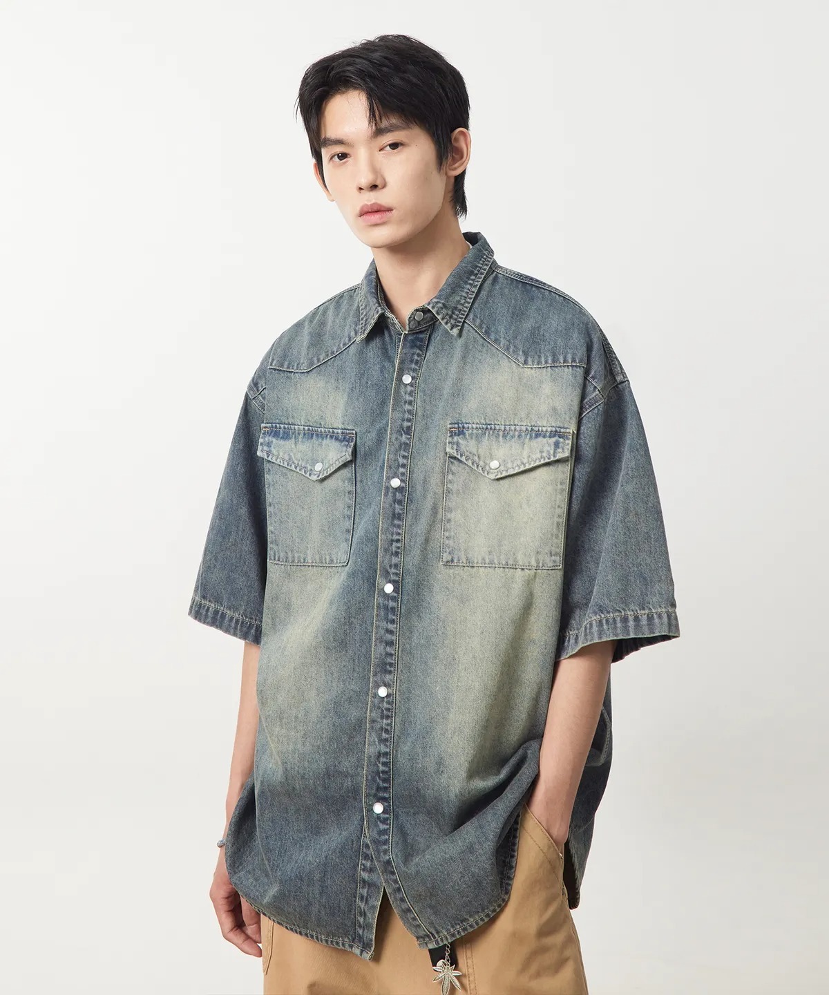 DIMITRI BLACK BIO WASHING WESTERN DENIM HALF SHIRT
