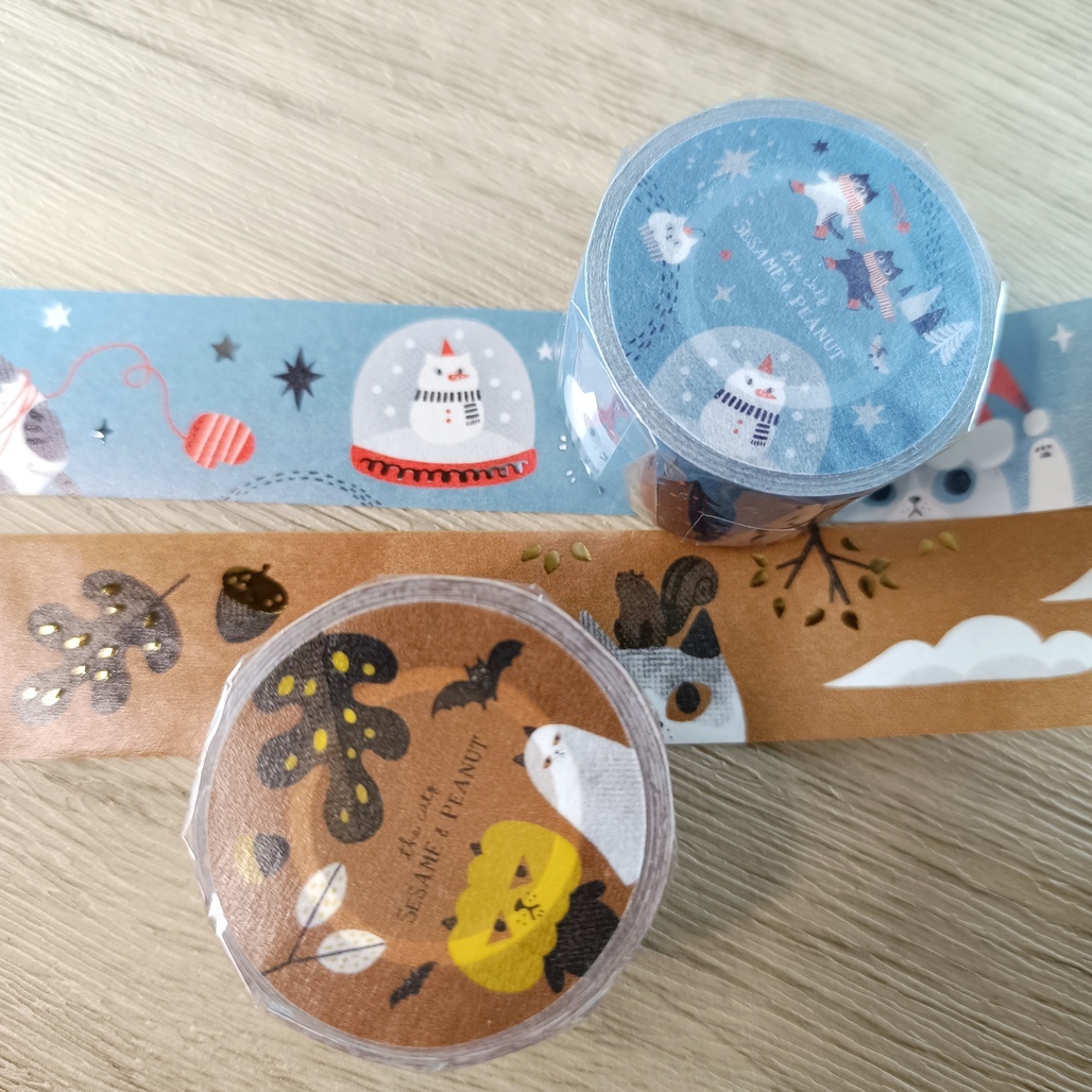 大芝麻小花生．到處都是貓的秋天/冬天 燙金日本和紙膠帶 整捲