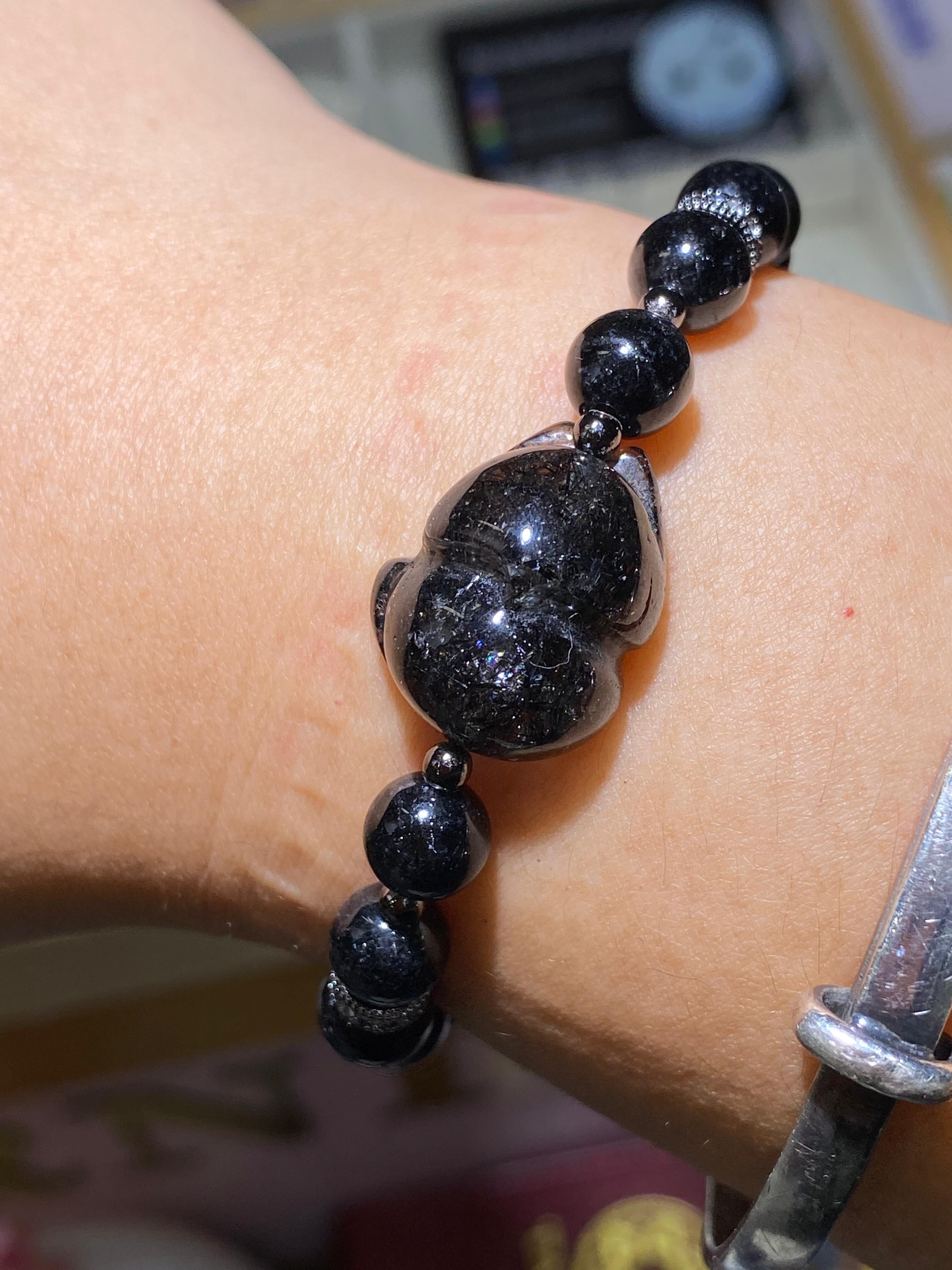 7.5MM黑髮配小狐仙手串