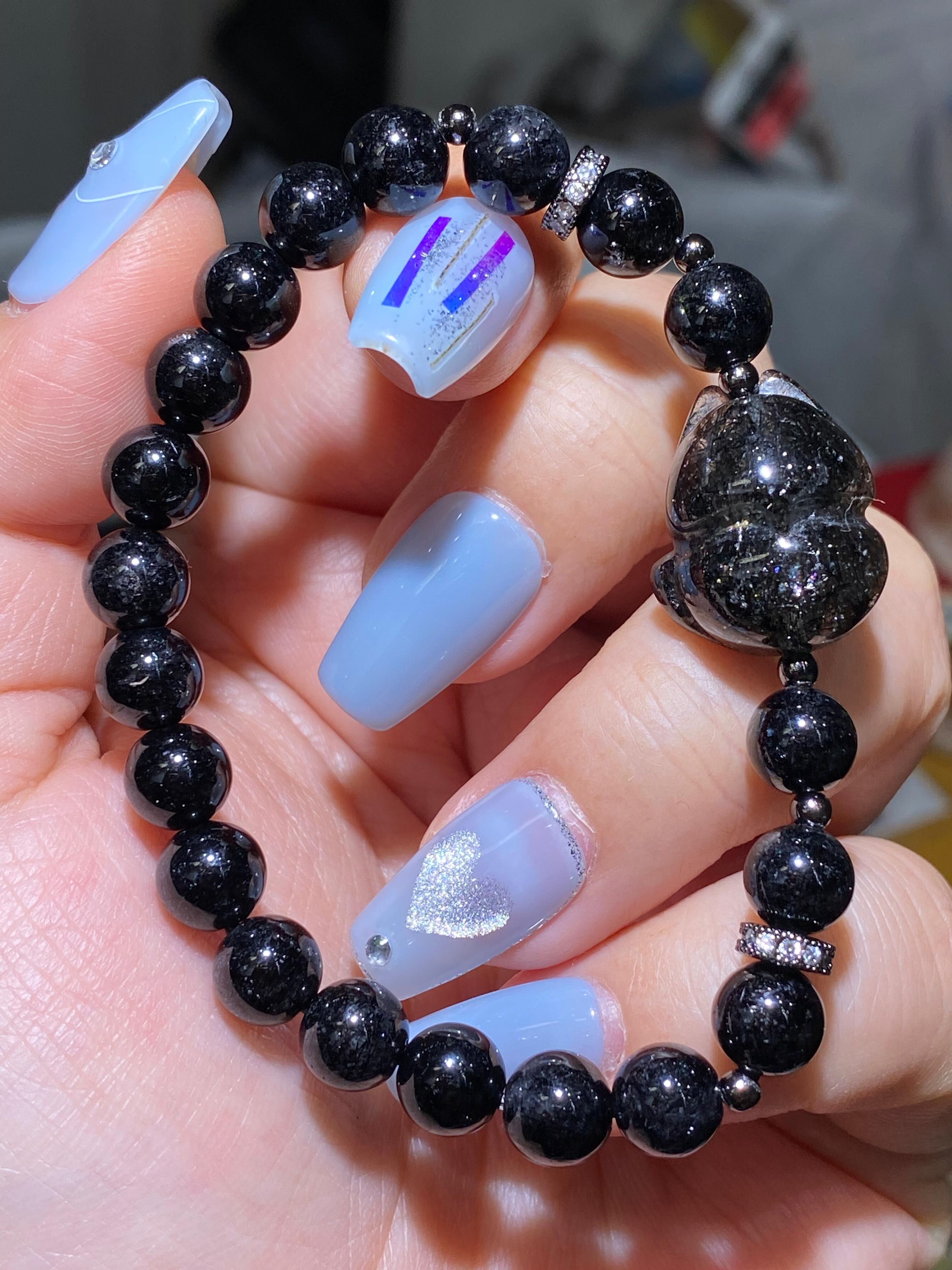 7.5MM黑髮配小狐仙手串