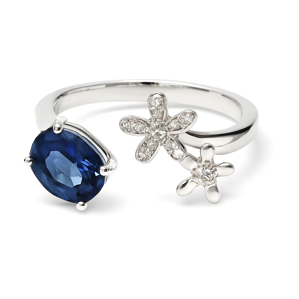 18K白金天然鑽石藍寶石戒指