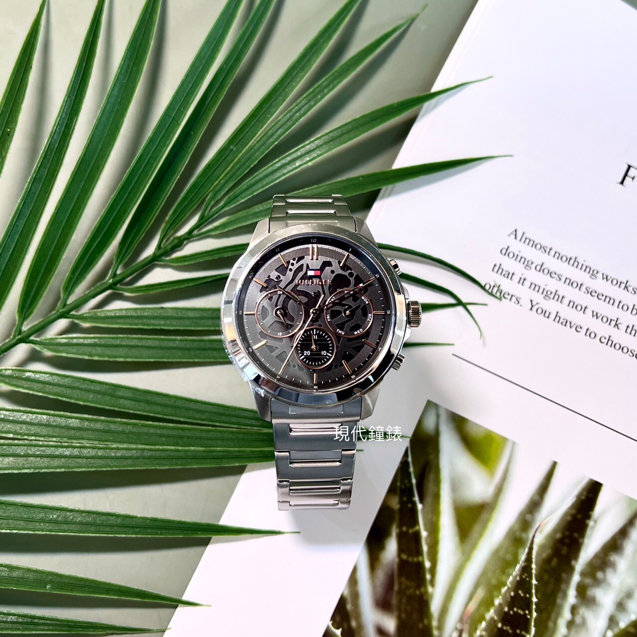 【Tommy Hilfiger】銀鋼透灰面鏤空不鏽鋼腕錶1710683 44mm 現代鐘錶