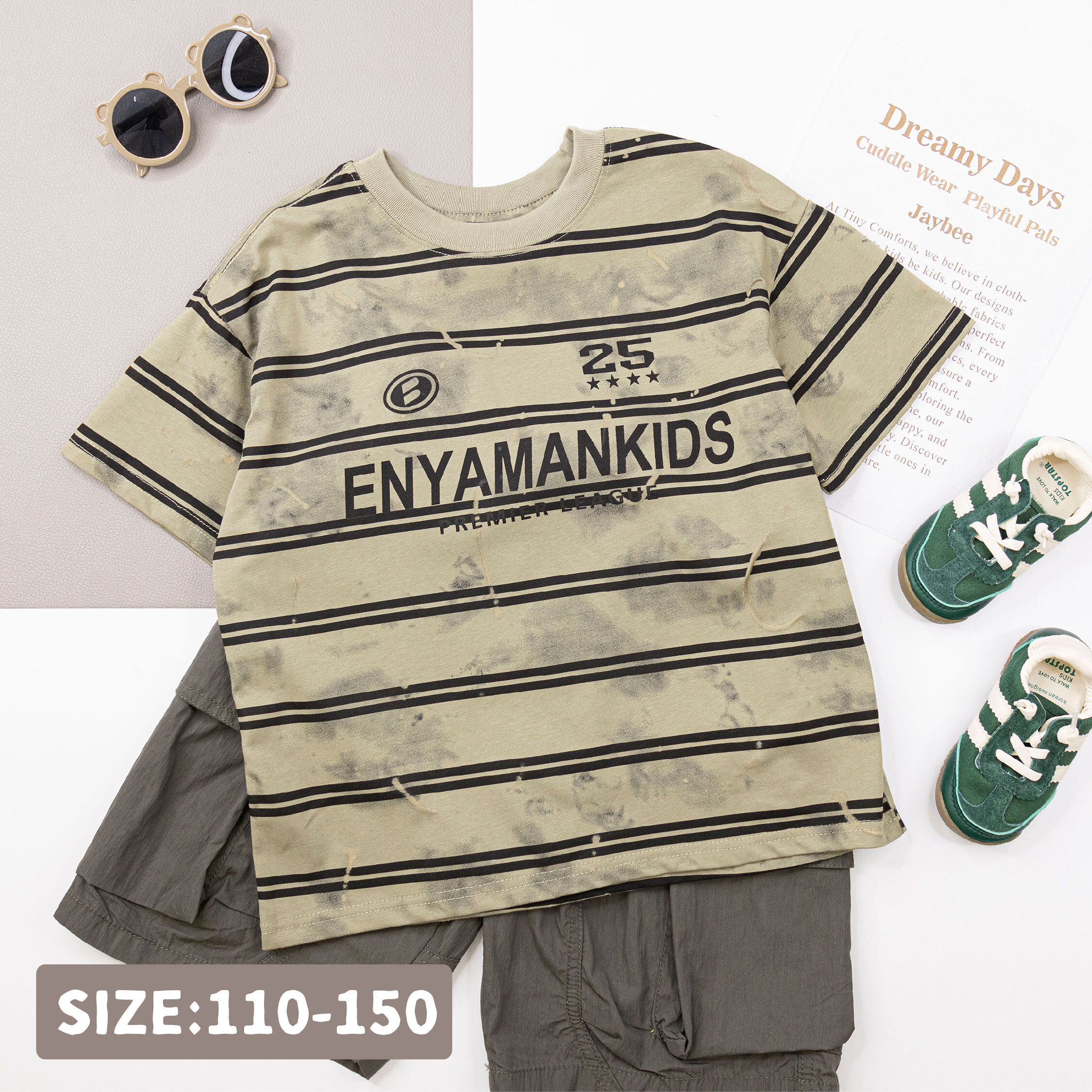 【H50144】帥氣噴墨字母條紋上衣