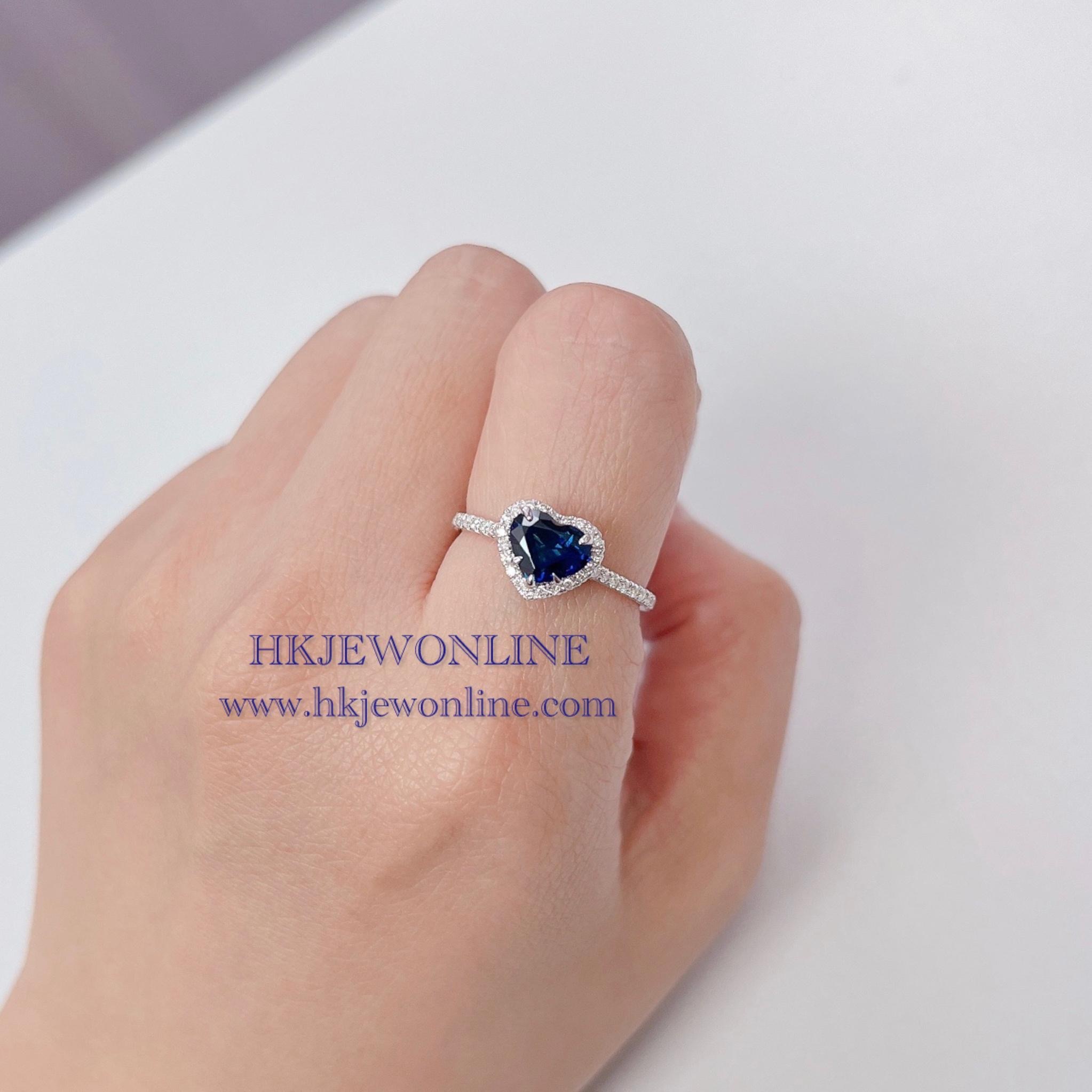 💙 18K White Gold 1.24ct Unheated Heart Shape Vivid Royal Blue Sapphire Diamond Ring  (With CGL Cert)