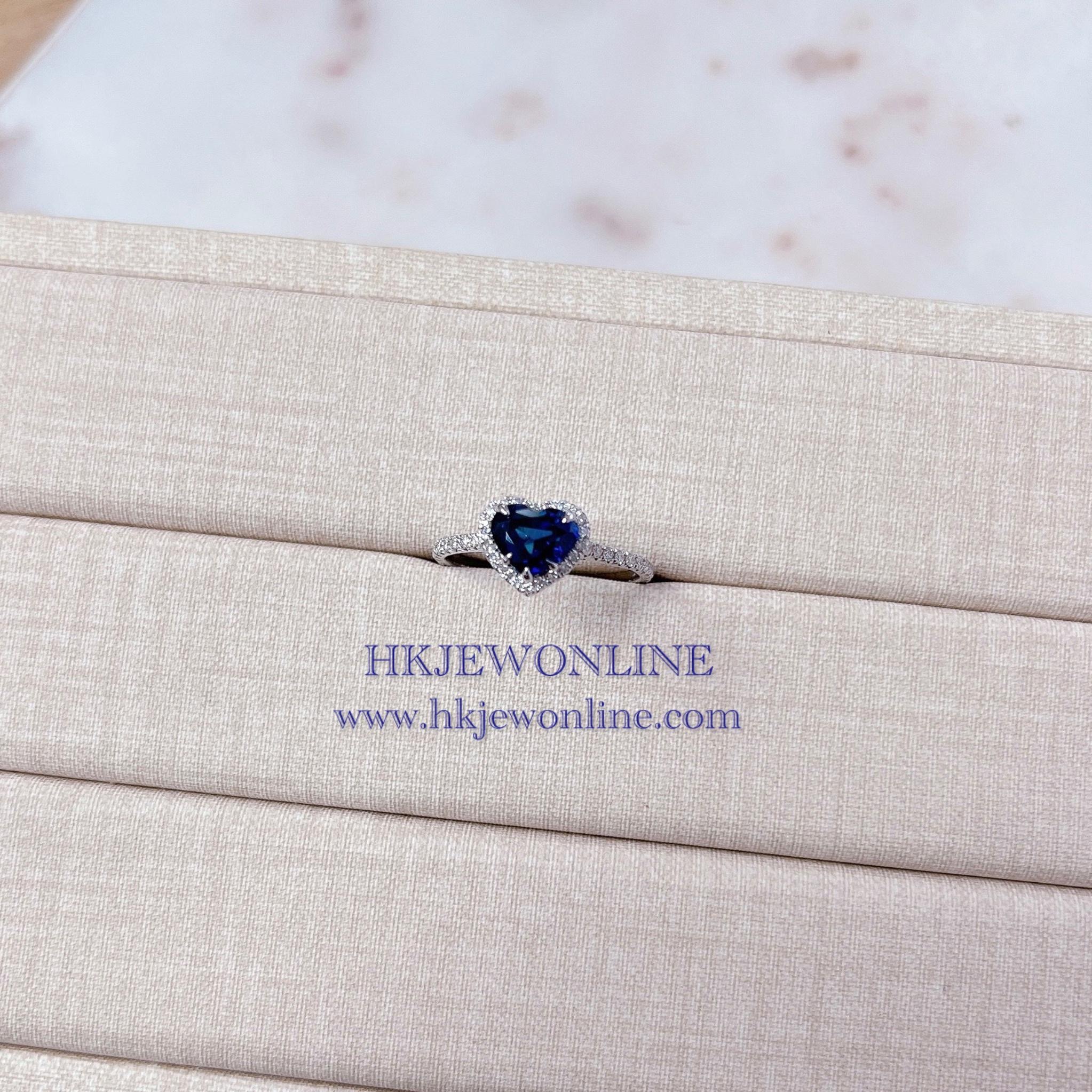 💙 18K White Gold 1.24ct Unheated Heart Shape Vivid Royal Blue Sapphire Diamond Ring  (With CGL Cert)