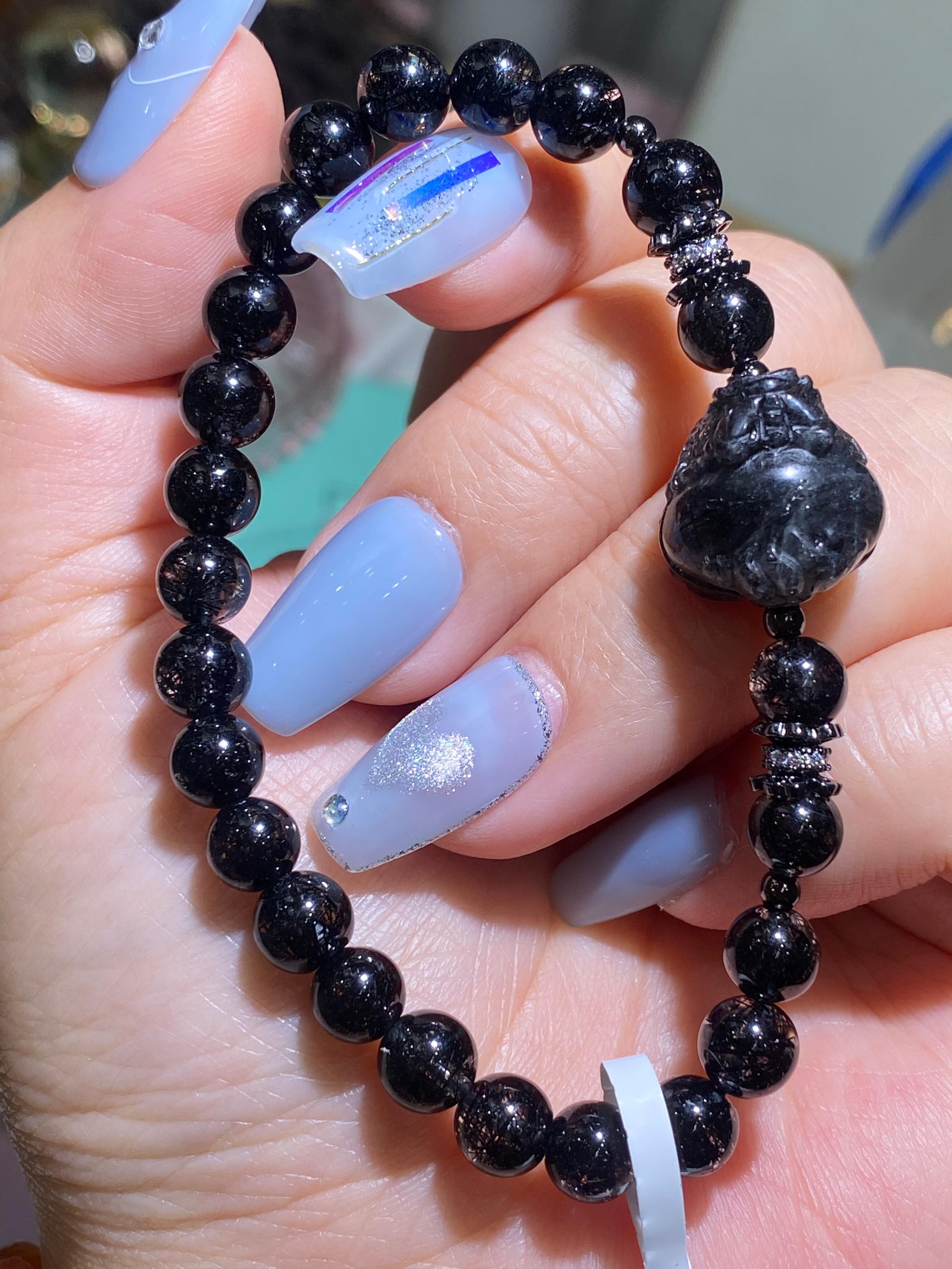 6.5-6.8MM黑髮配龍龜手串