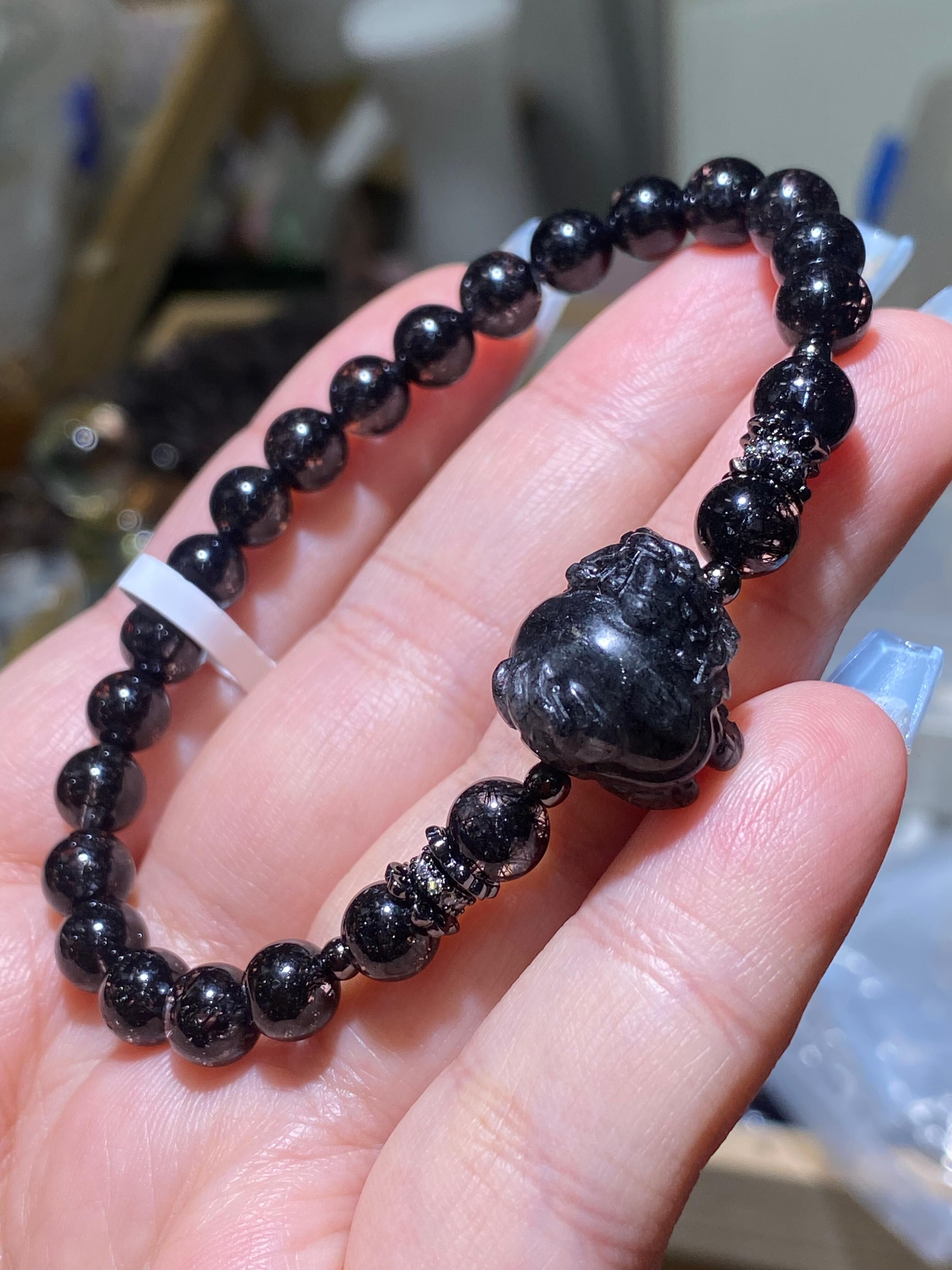 6.5-6.8MM黑髮配龍龜手串