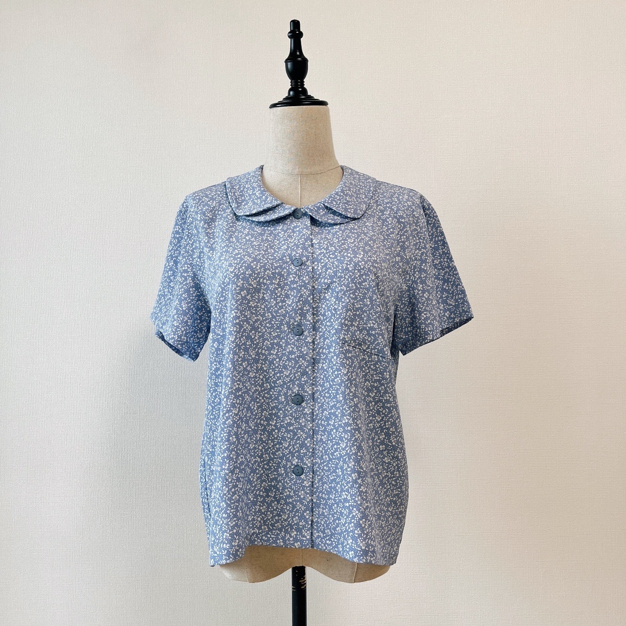 可愛雙層領藍色小碎花古著上衣